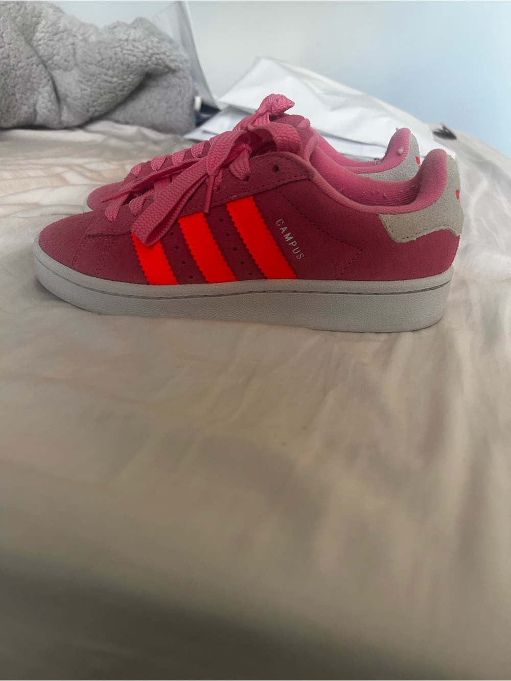 adidas Kids Pink Sneakers with Neon Orange Stripes